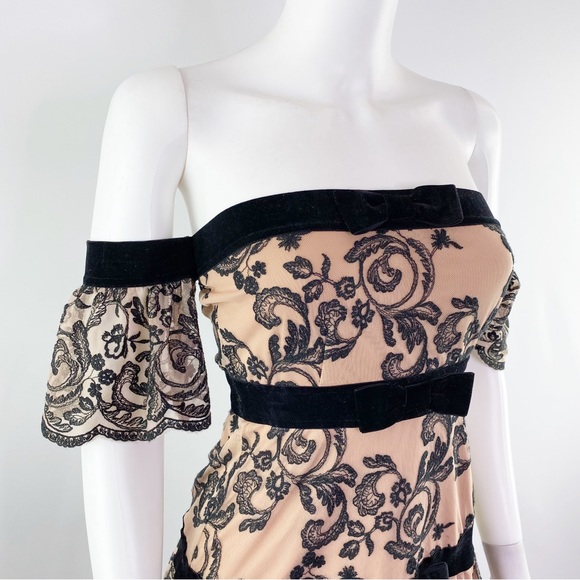 For Love & Lemons Size S Pink & Black Floral Off the Shoulder CLEMENCE Dress - Picture 7 of 11